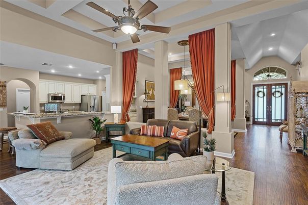 Interior, Kitchen, Living room, Recessed Lighting, Stainless Steel Appliances, Wood Texture Flooring