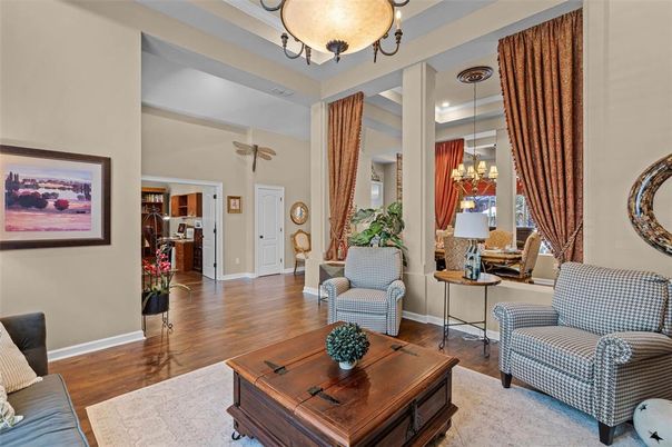 Chandelier, Interior, Living room, Pendant Lights, Wood Texture Flooring