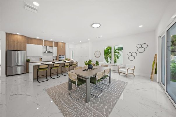 Interior, Kitchen, Marble, Recessed Lighting, Stainless Steel Appliances