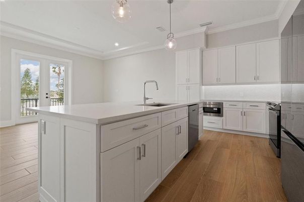 Interior, Kitchen, Pendant Lights, Recessed Lighting, Wood Texture Flooring