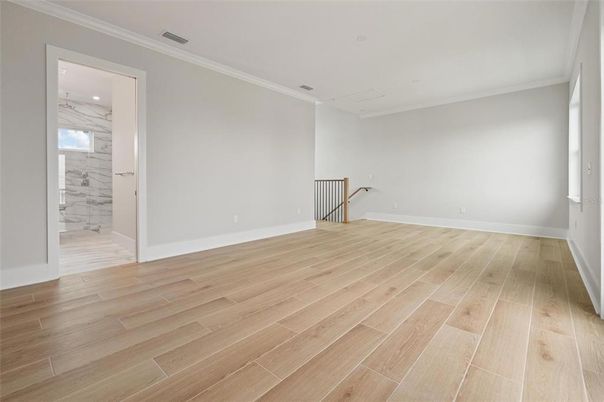 Empty room, Interior, Recessed Lighting, Wood Texture Flooring