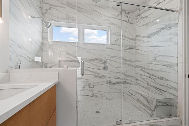 Bathroom, Glass Shower, Interior, Marble Walls
