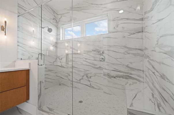 Bathroom, Glass Shower, Interior, Marble Walls