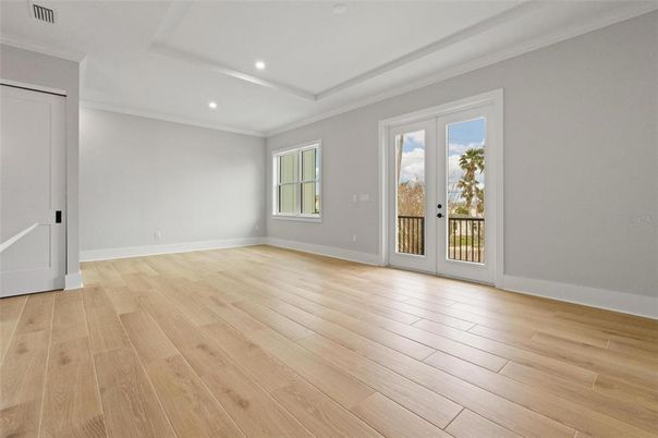 Empty room, Interior, Recessed Lighting, Wood Texture Flooring