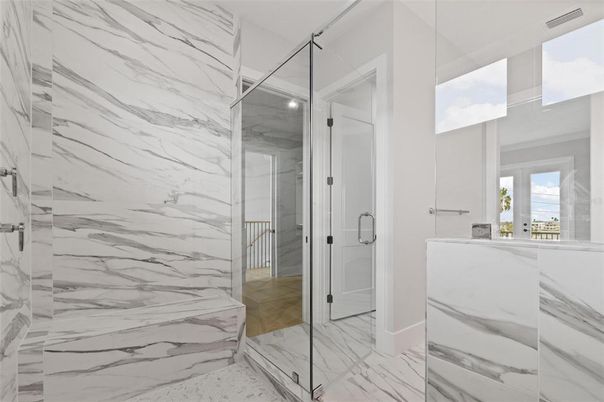 Bathroom, Glass Shower, Interior, Marble, Marble Walls