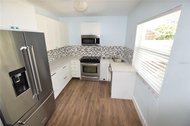 Interior, Kitchen, Stainless Steel Appliances, Wood Texture Flooring
