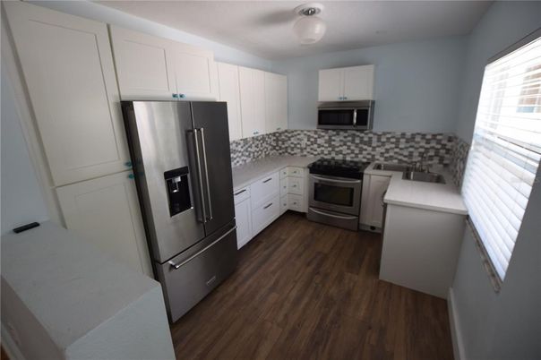 Interior, Kitchen, Stainless Steel Appliances, Wood Texture Flooring