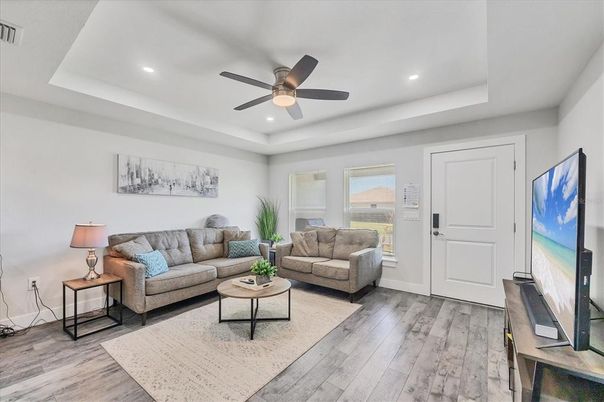 Interior, Living room, Recessed Lighting, Wood Texture Flooring