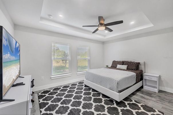 Bedroom, Interior, Recessed Lighting, Wood Texture Flooring
