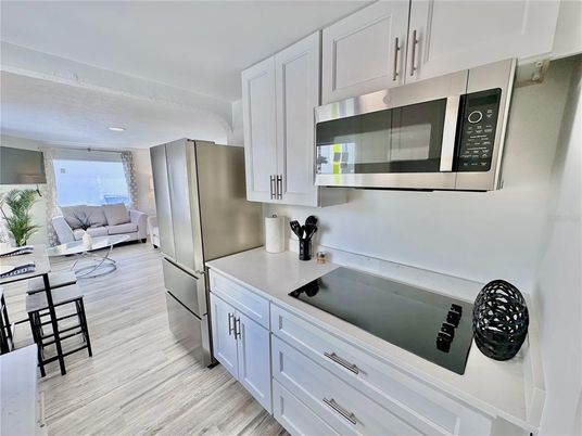 Interior, Kitchen, Living room, Stainless Steel Appliances, Wood Texture Flooring