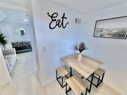 Dining room, Interior, Recessed Lighting, Wood Texture Flooring