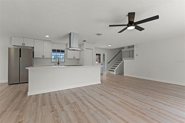 Interior, Kitchen, Recessed Lighting, Wood Texture Flooring