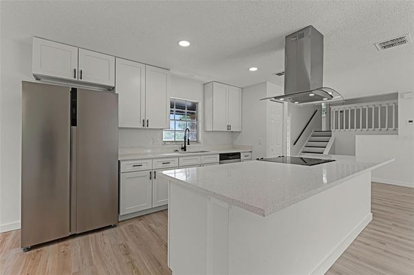 Interior, Kitchen, Recessed Lighting, Wood Texture Flooring