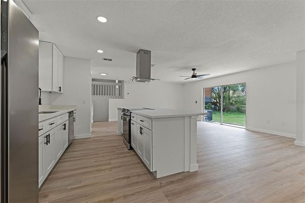 Interior, Kitchen, Recessed Lighting, Wood Texture Flooring