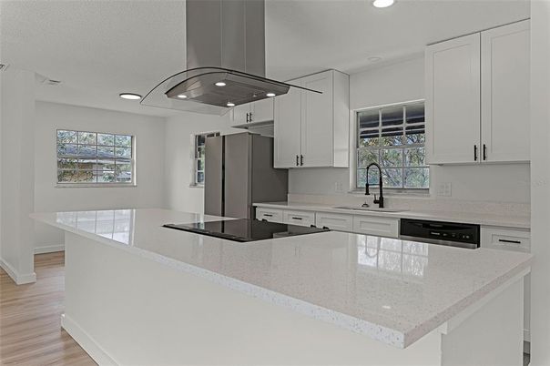 Interior, Kitchen, Recessed Lighting, Wood Texture Flooring