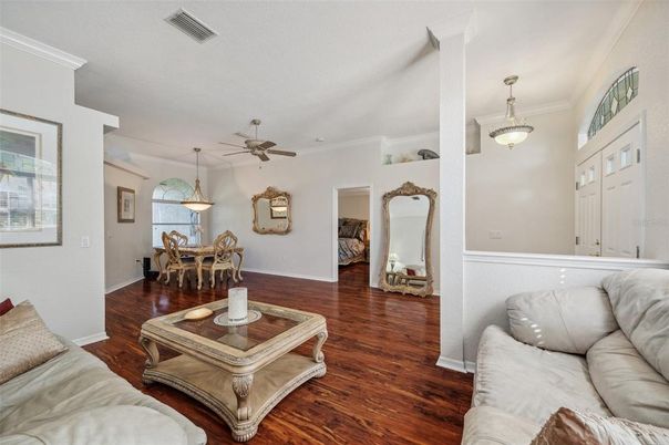 Dining room, Interior, Living room, Pendant Lights, Wood Texture Flooring