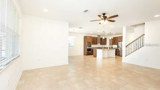 Empty room, Interior, Kitchen, Pendant Lights, Recessed Lighting, Stainless Steel Appliances
