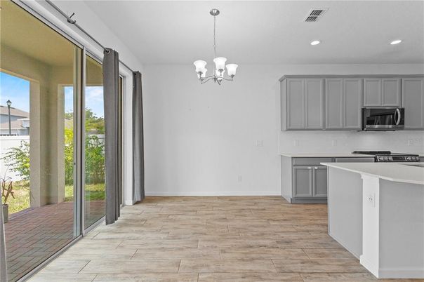 Chandelier, Interior, Kitchen, Recessed Lighting, Wood Texture Flooring