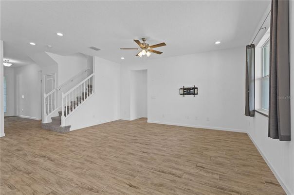 Empty room, Interior, Recessed Lighting, Wood Texture Flooring