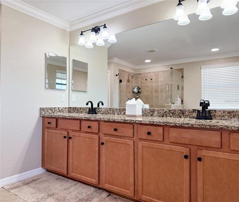 Bathroom, Dual Sink Vanities, Glass Shower, Interior, Recessed Lighting