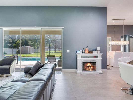 Fireplace, Interior, Living room, Pendant Lights