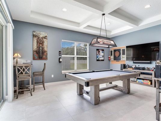 Billiard Table, Game Room, Interior, Pendant Lights, Recessed Lighting