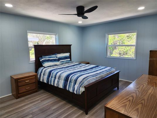 Bedroom, Interior, Recessed Lighting, Wood Texture Flooring