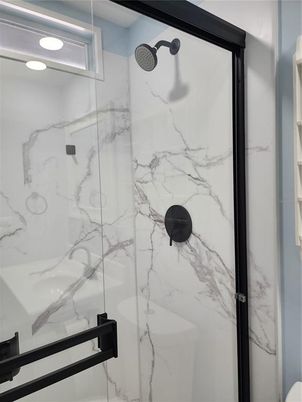 Bathroom, Glass Shower, Interior, Marble Walls