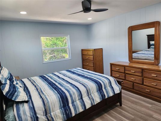 Bedroom, Interior, Recessed Lighting, Wood Texture Flooring