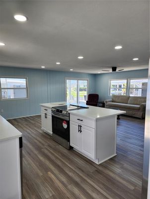 Interior, Kitchen, Living room, Recessed Lighting, Wood Texture Flooring
