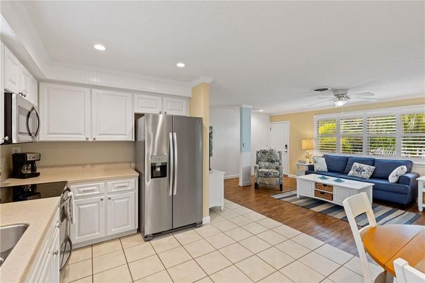 Interior, Kitchen, Living room, Recessed Lighting, Stainless Steel Appliances, Wood Texture Flooring