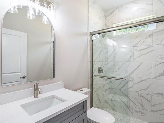 Bathroom, Glass Shower, Interior, Marble Walls