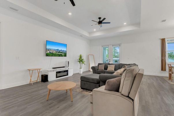 Interior, Living room, Recessed Lighting, Wood Texture Flooring