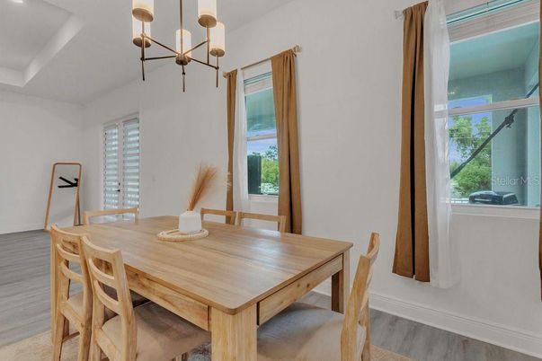 Chandelier, Dining room, Interior, Wood Texture Flooring