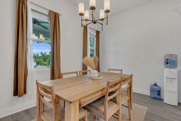Chandelier, Dining room, Interior, Wood Texture Flooring