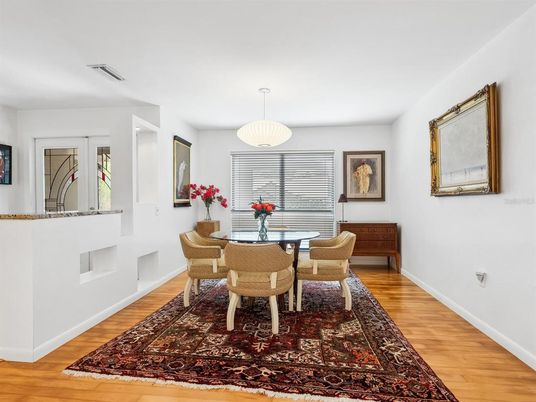 Dining room, Interior, Pendant Lights, Wood Texture Flooring