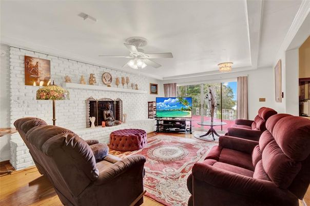 Fireplace, Interior, Living room, Stone Walls, Wood Texture Flooring