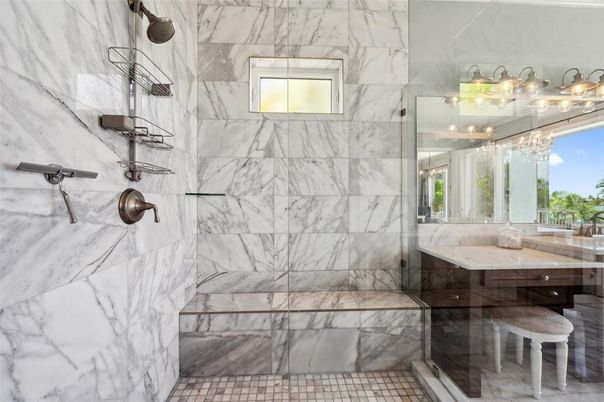 Bathroom, Glass Shower, Interior, Marble Walls