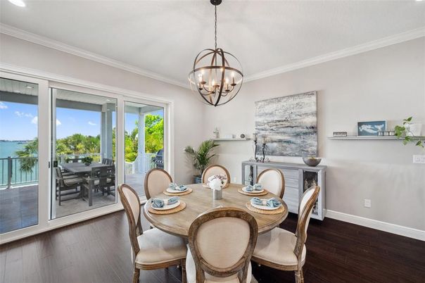 Chandelier, Dining room, Interior, Water, Wood Texture Flooring