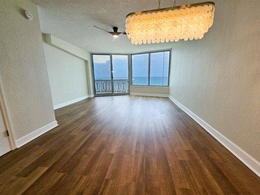 Chandelier, Empty room, Interior, Water, Wood Texture Flooring