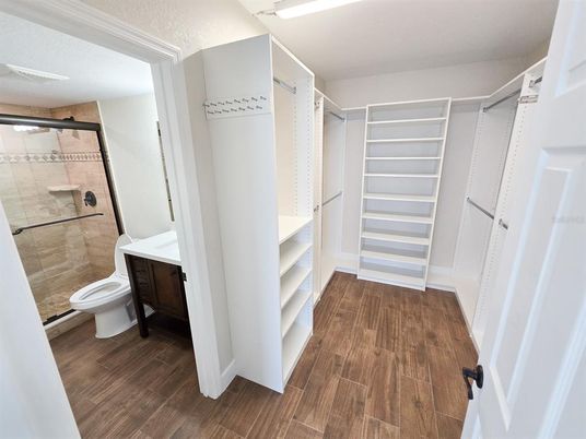 Bathroom, Interior, Walk-in Closets, Wood Texture Flooring