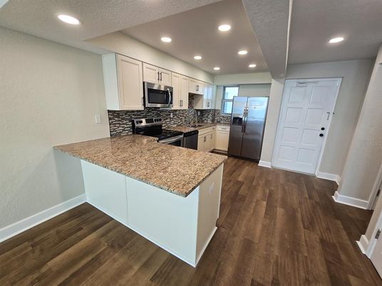 Interior, Kitchen, Recessed Lighting, Wood Texture Flooring