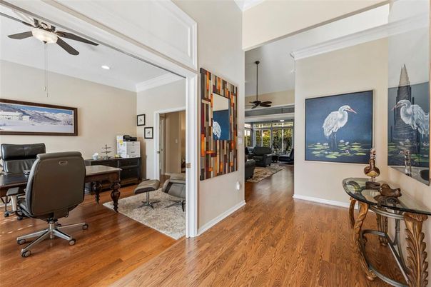 Home Office, Interior, Recessed Lighting, Wood Texture Flooring