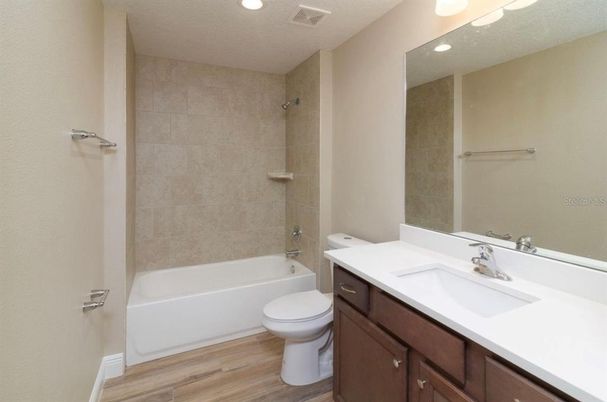 Bathroom, Interior, Recessed Lighting, Wood Texture Flooring