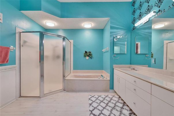 Bathroom, Glass Shower, Interior, Wood Texture Flooring