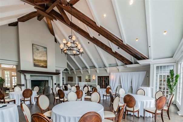 Chandelier, Dining room, Fireplace, Interior, Wooden Beams, Wood Texture Flooring