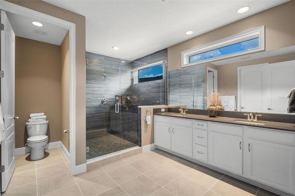 Bathroom, Dual Sink Vanities, Glass Shower, Interior, Recessed Lighting
