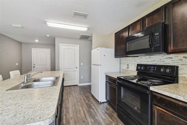 Interior, Kitchen, Recessed Lighting, Wood Texture Flooring