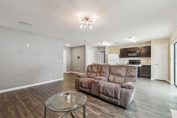 Interior, Kitchen, Living room, Stainless Steel Appliances, Wood Texture Flooring