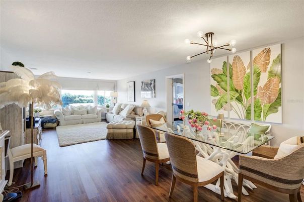 Dining room, Interior, Living room, Pendant Lights, Wood Texture Flooring